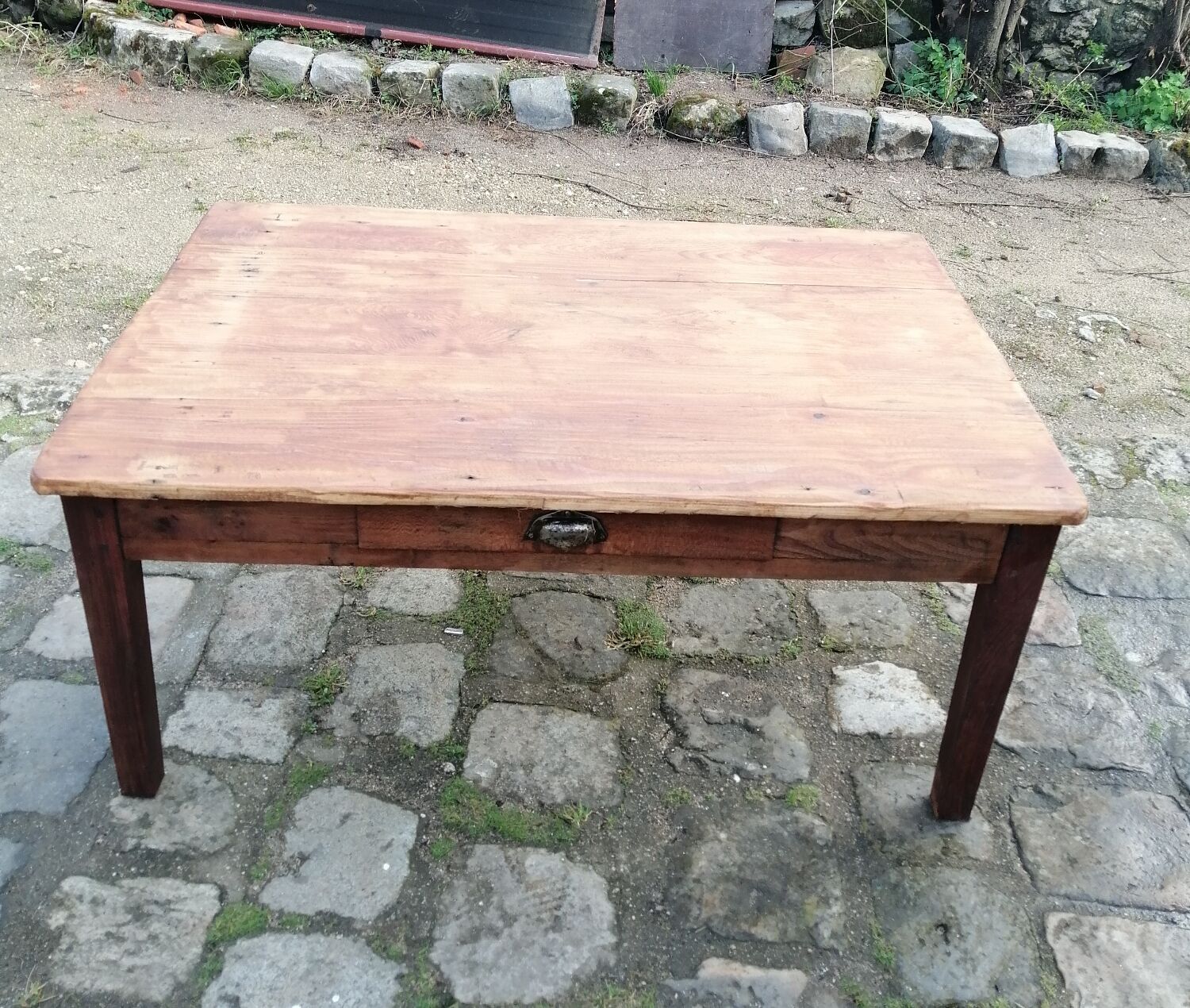 Wooden farmhouse table