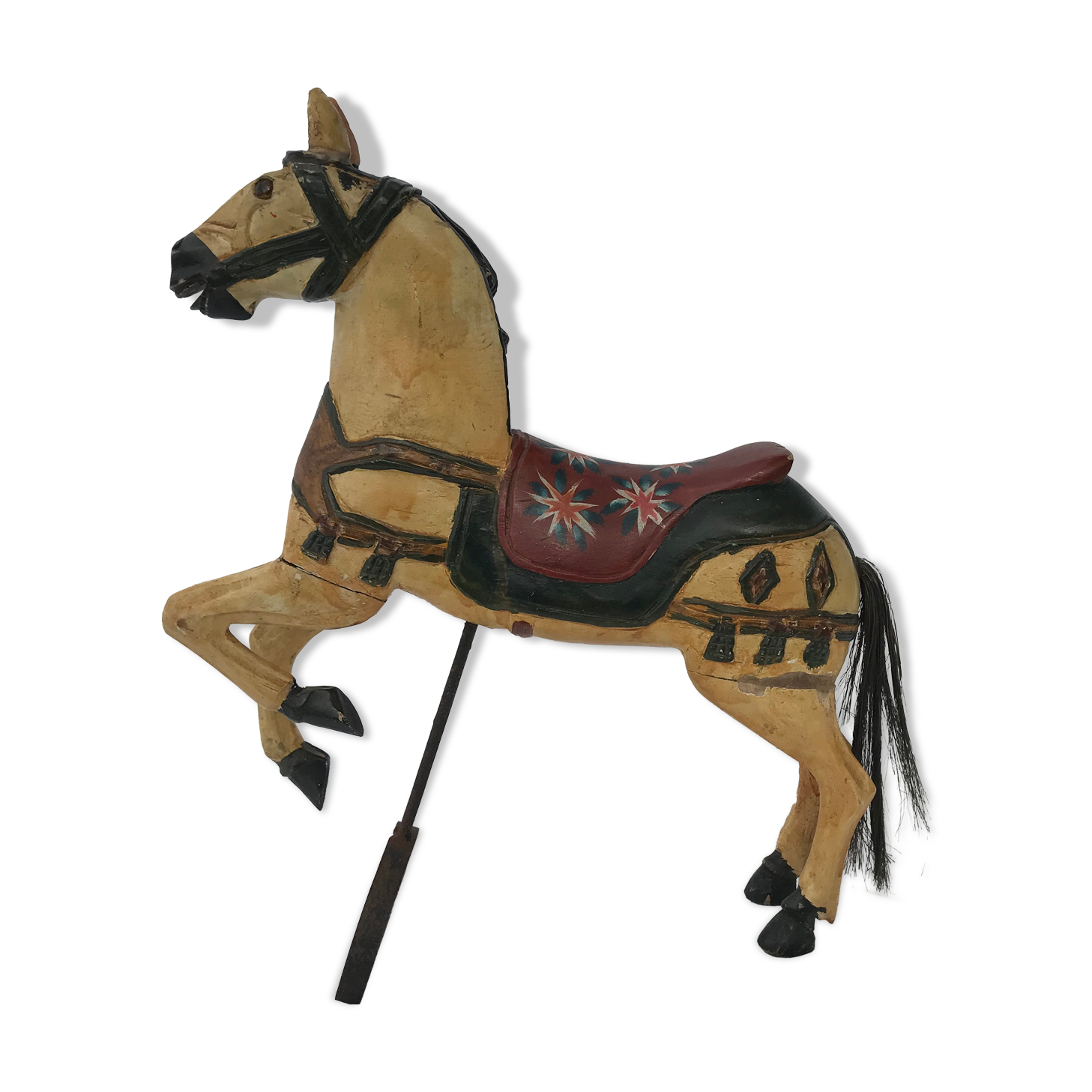 Wooden horse with period ironwork support