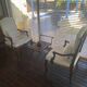 Pair of Louis XV style armchairs in walnut with rush seating.