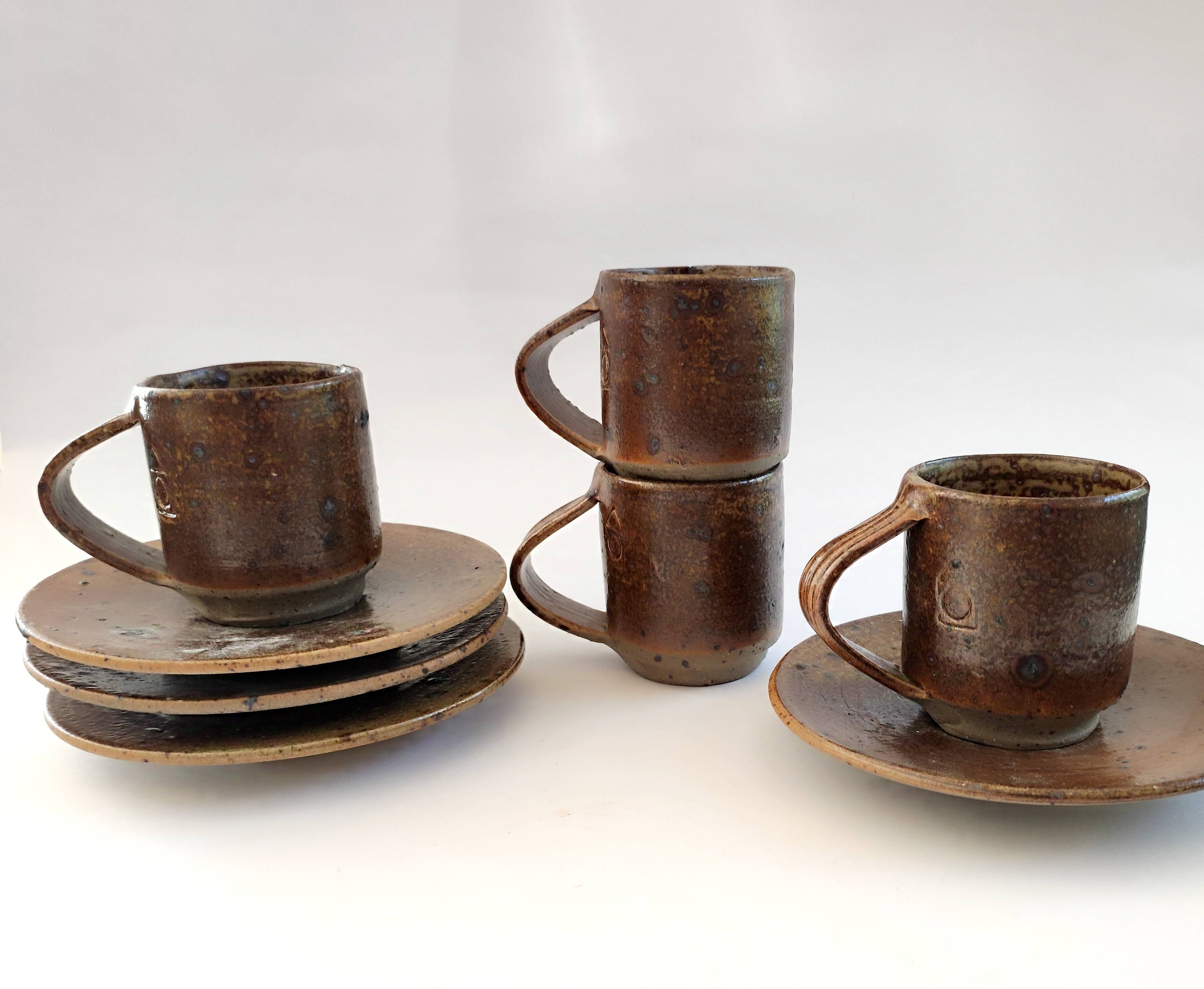 Lot de 4 tasses à café en grès de Puisaye