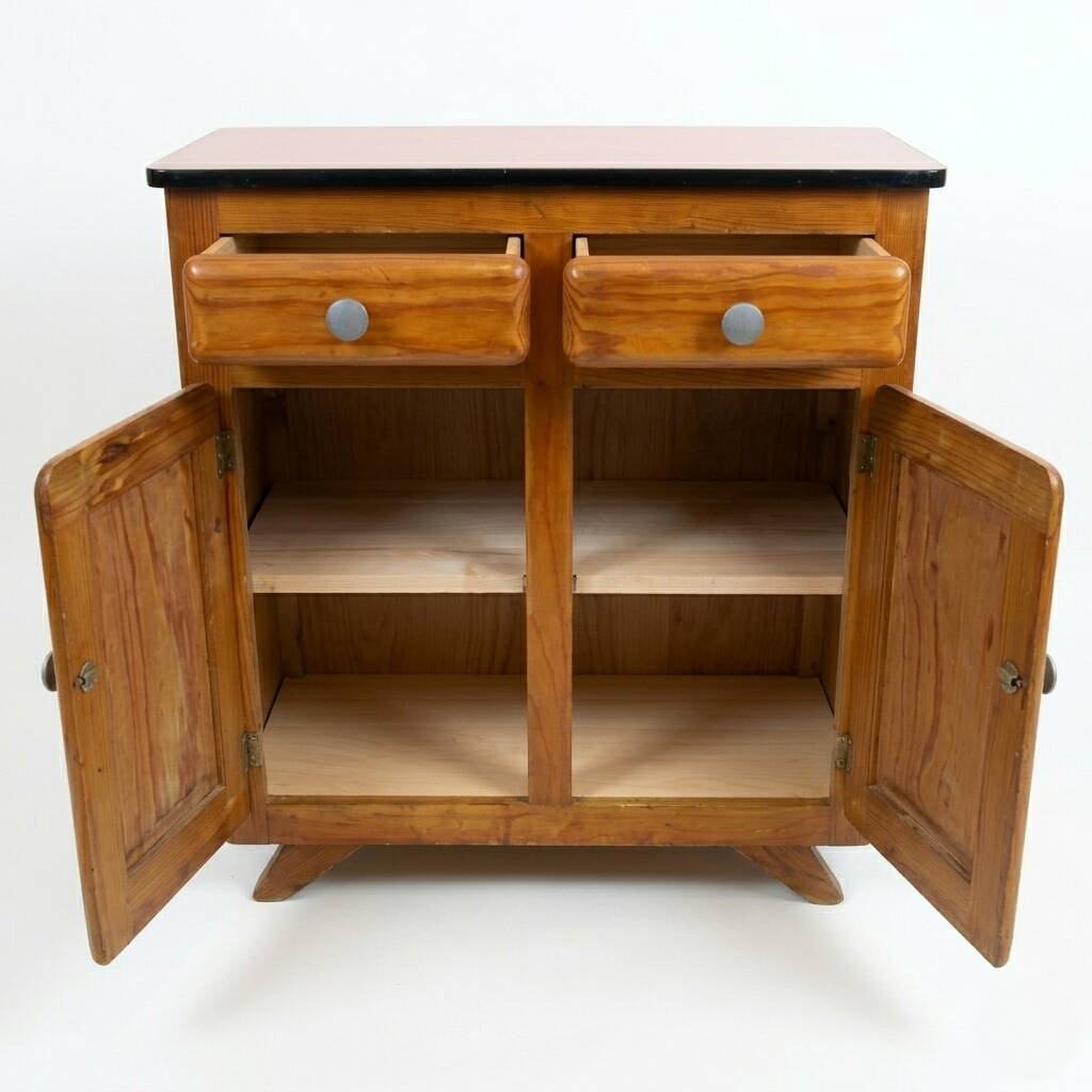 Vintage Mado commode in terracotta and light oak, 1960s.