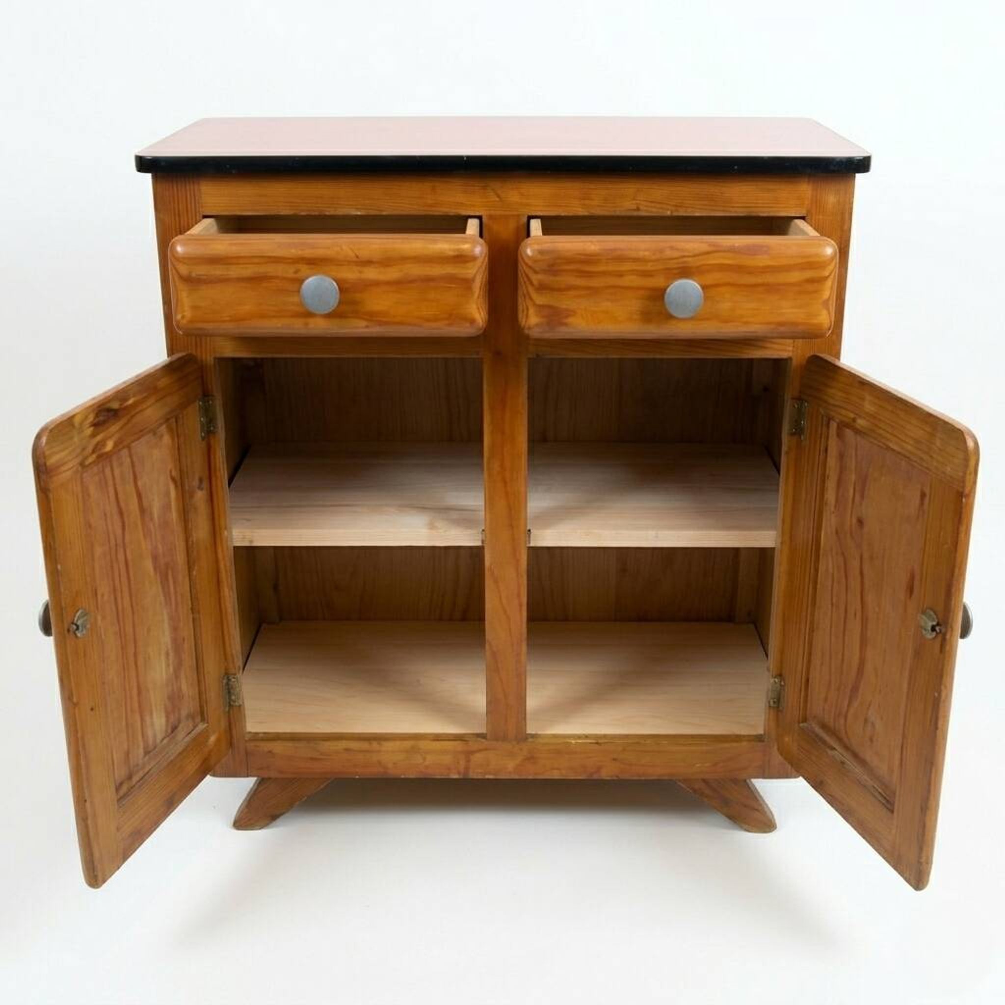 Vintage Mado commode in terracotta and light oak, 1960s.