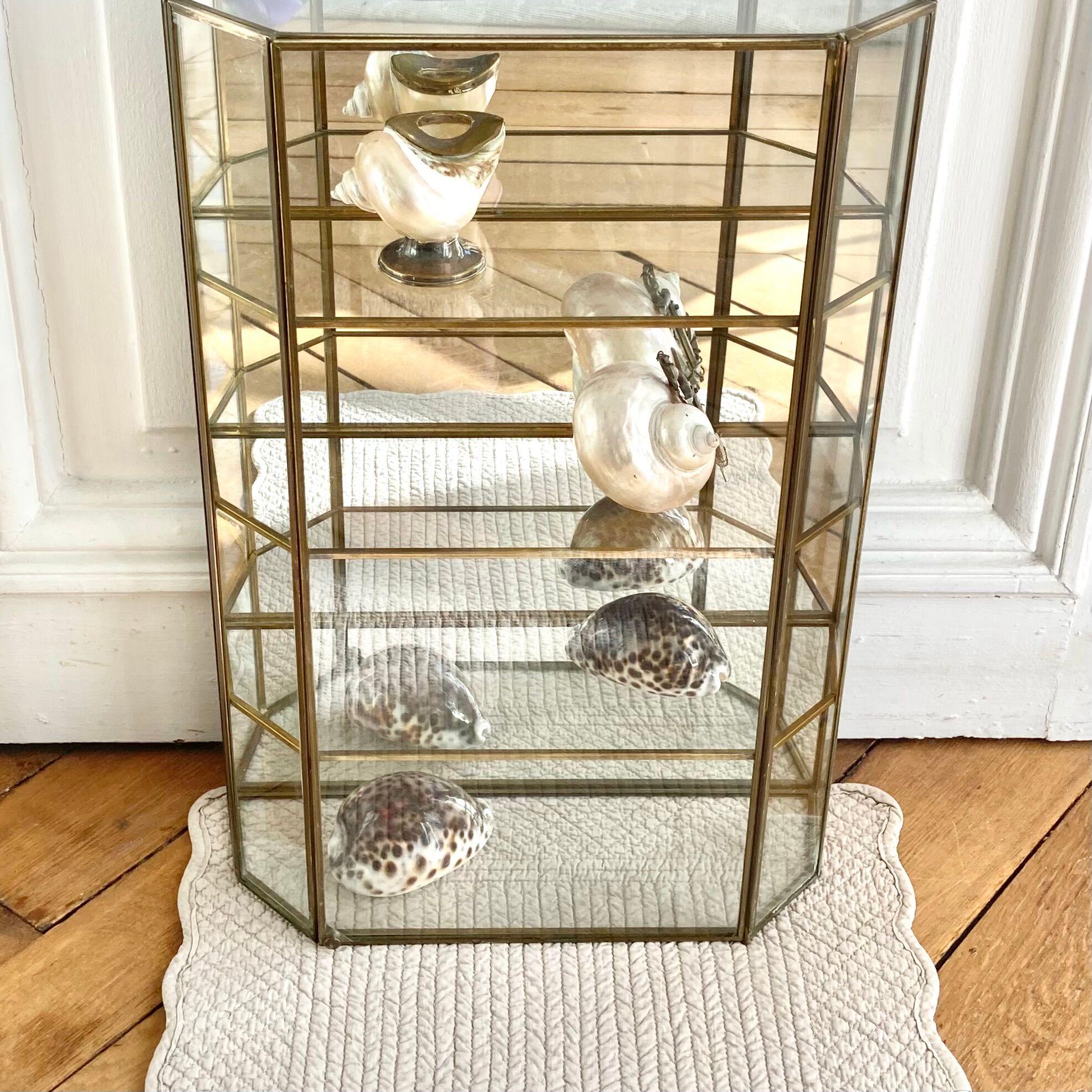 Wall showcase XXL brass glass and mirror 1960