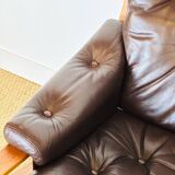 Scandinavian leather and teak bench 1960