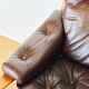 Scandinavian leather and teak bench from the 1960s.