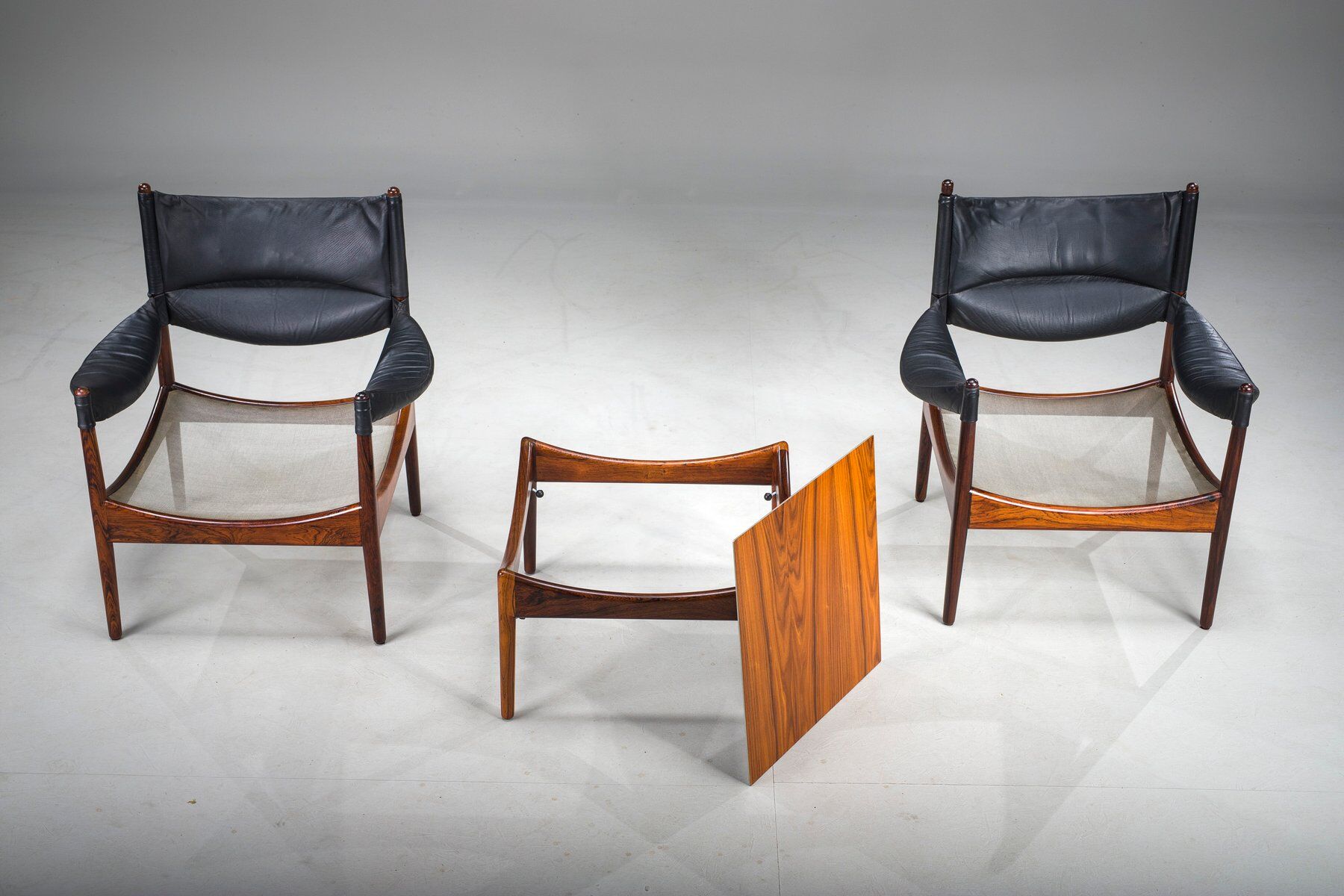 Mid-century modern Danish armchairs and coffee table by Kristian Vedel for Sören Willadsen, 1960s, set of 3