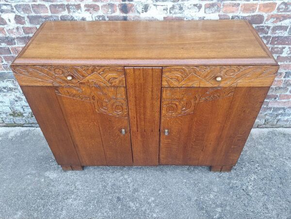 Buffet art déco plateau bois, meuble vaisselier ancien