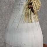 Vintage whitewashed pottery and wicker vase circa 1980