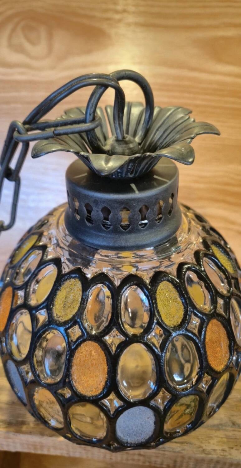 Vintage 1960s glass stained glass pendant light.