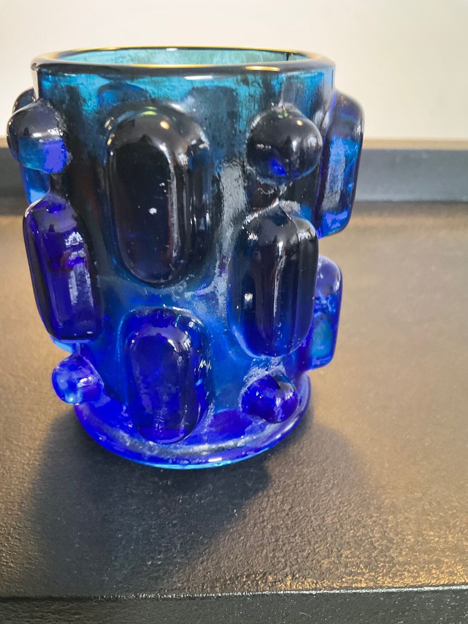 Duo of Art Deco candlesticks in blue glass paste