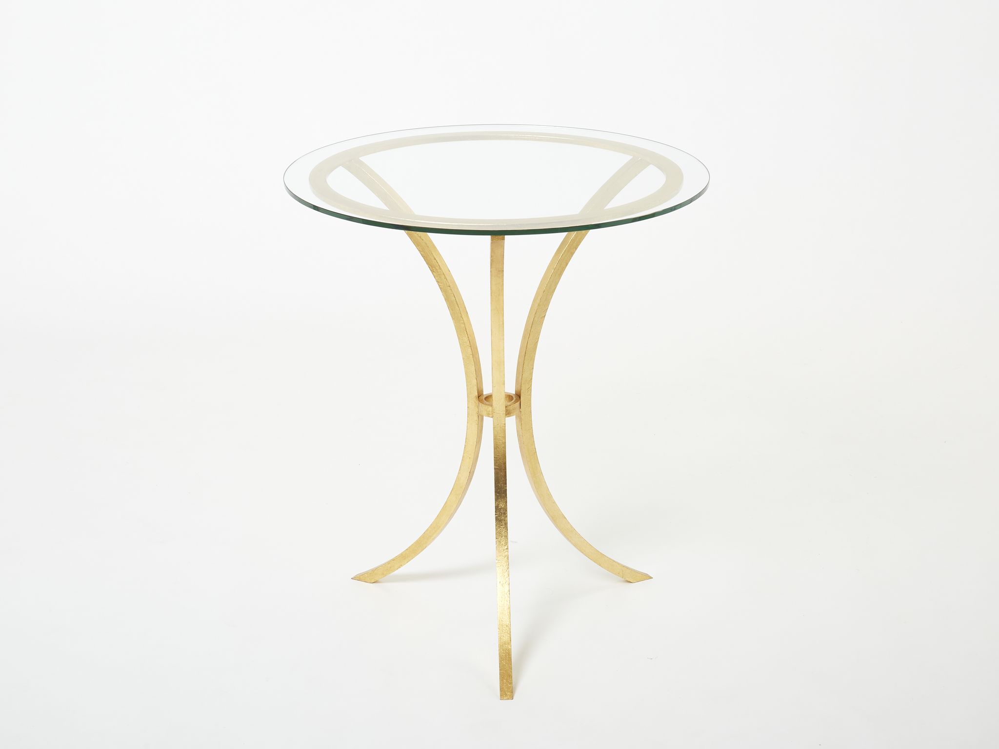 Golden iron and glass pedestal table by Roger Thibier 1960