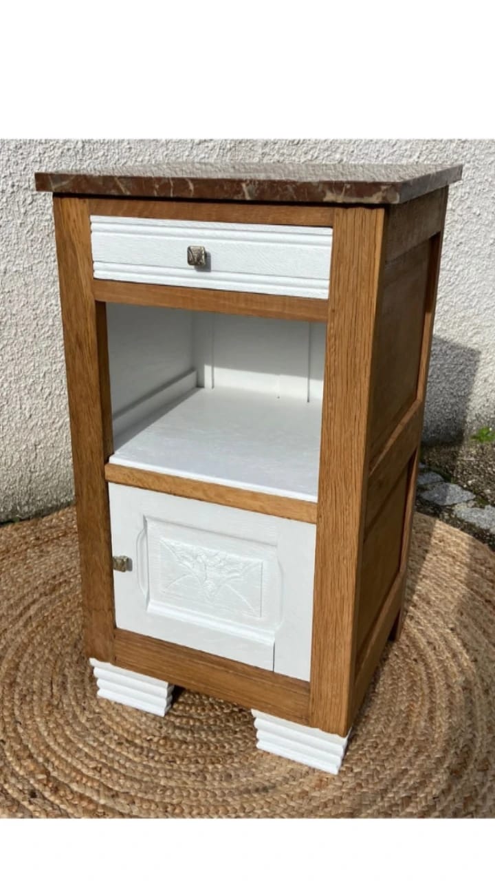 Bedside in Art Deco oak, marble