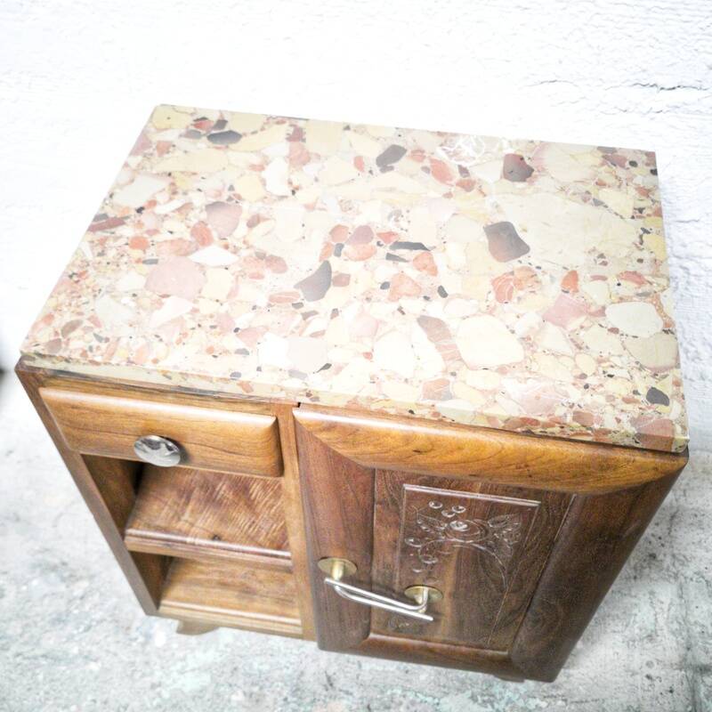 Art deco wood and marble bedside table