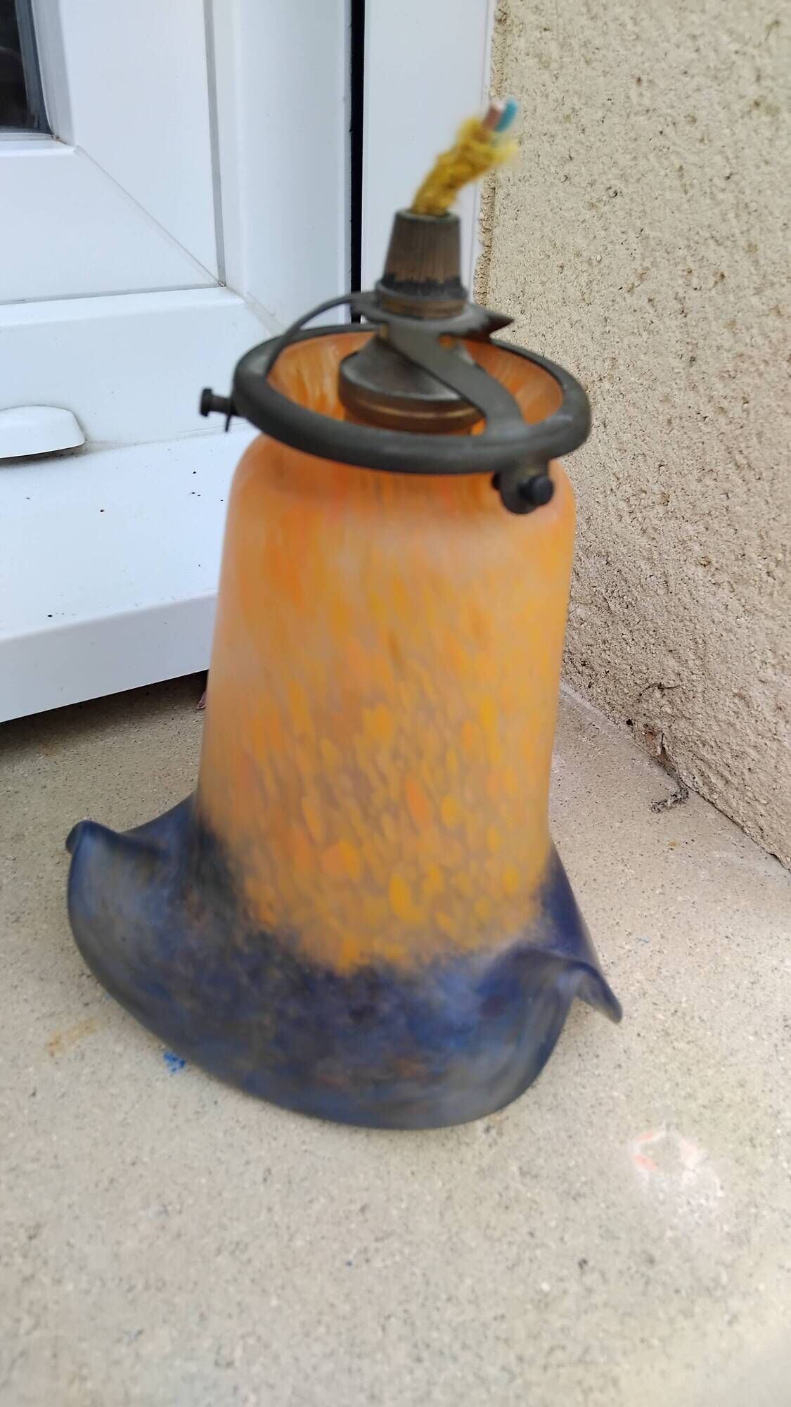 Antique Art Deco glass paste lamp tulip signed VIANNE