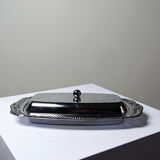 Silver-plated/inox vintage butter dish from the 1960s-1980s in Rococo style.