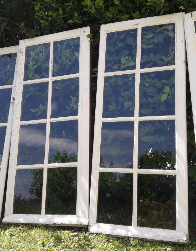Lot of 4 oak windows H141xL112/117cm old small panes