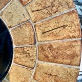 Round ceramic mirror decorated with leaves, signed Roger Capron, 50