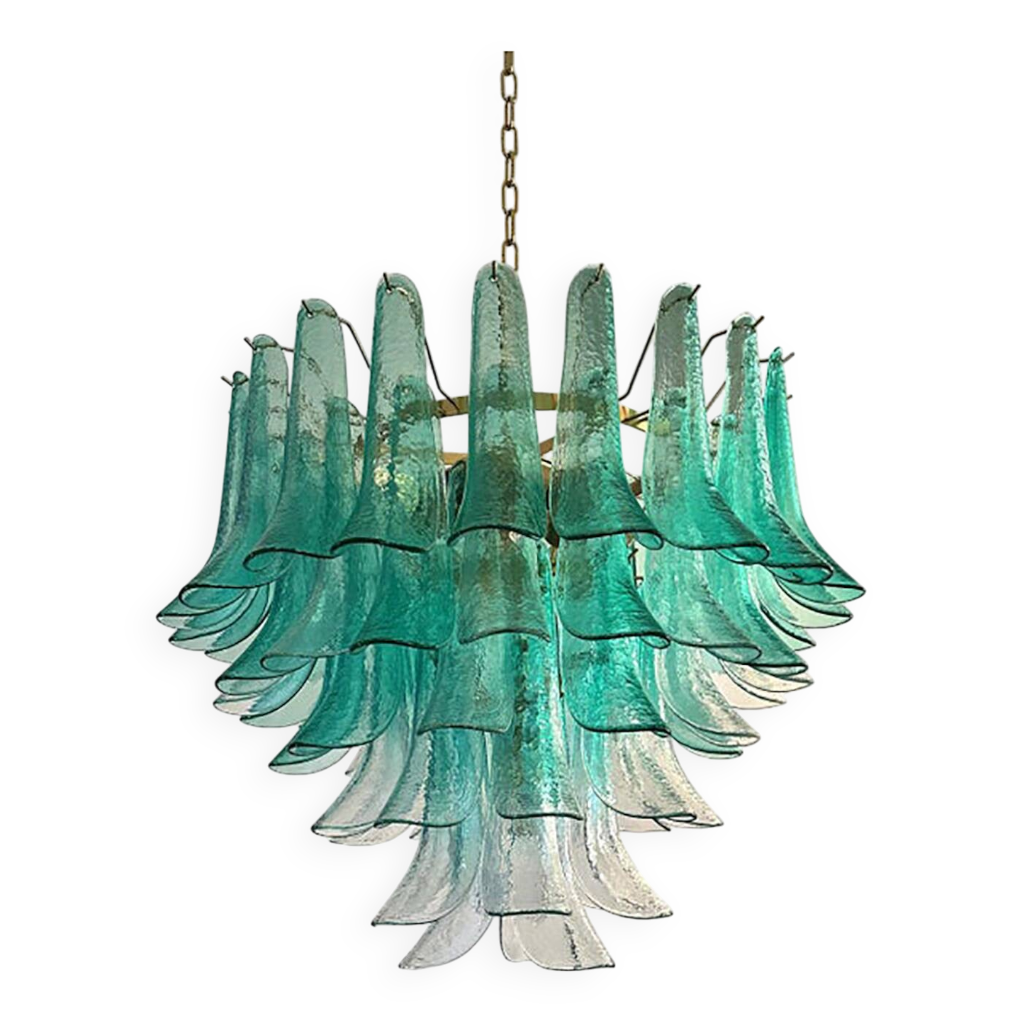 Mid-Century Modern Style Green-Wather "Sella" Petali Chandelier in Mazzega