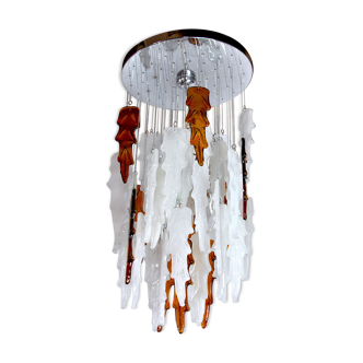 Two-tone waterfall chandelier Poliarte by Albano Poli, Murano, 1970, Italy