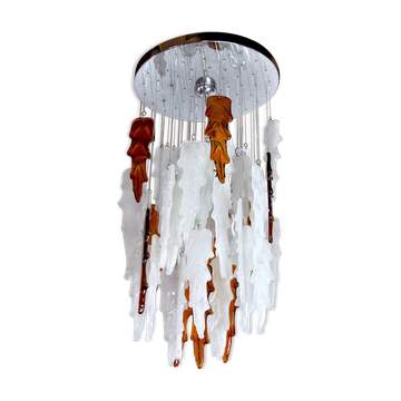 Bicolour cascade chandelier Poliarte by Albano Poli, Murano, 1970, Italy