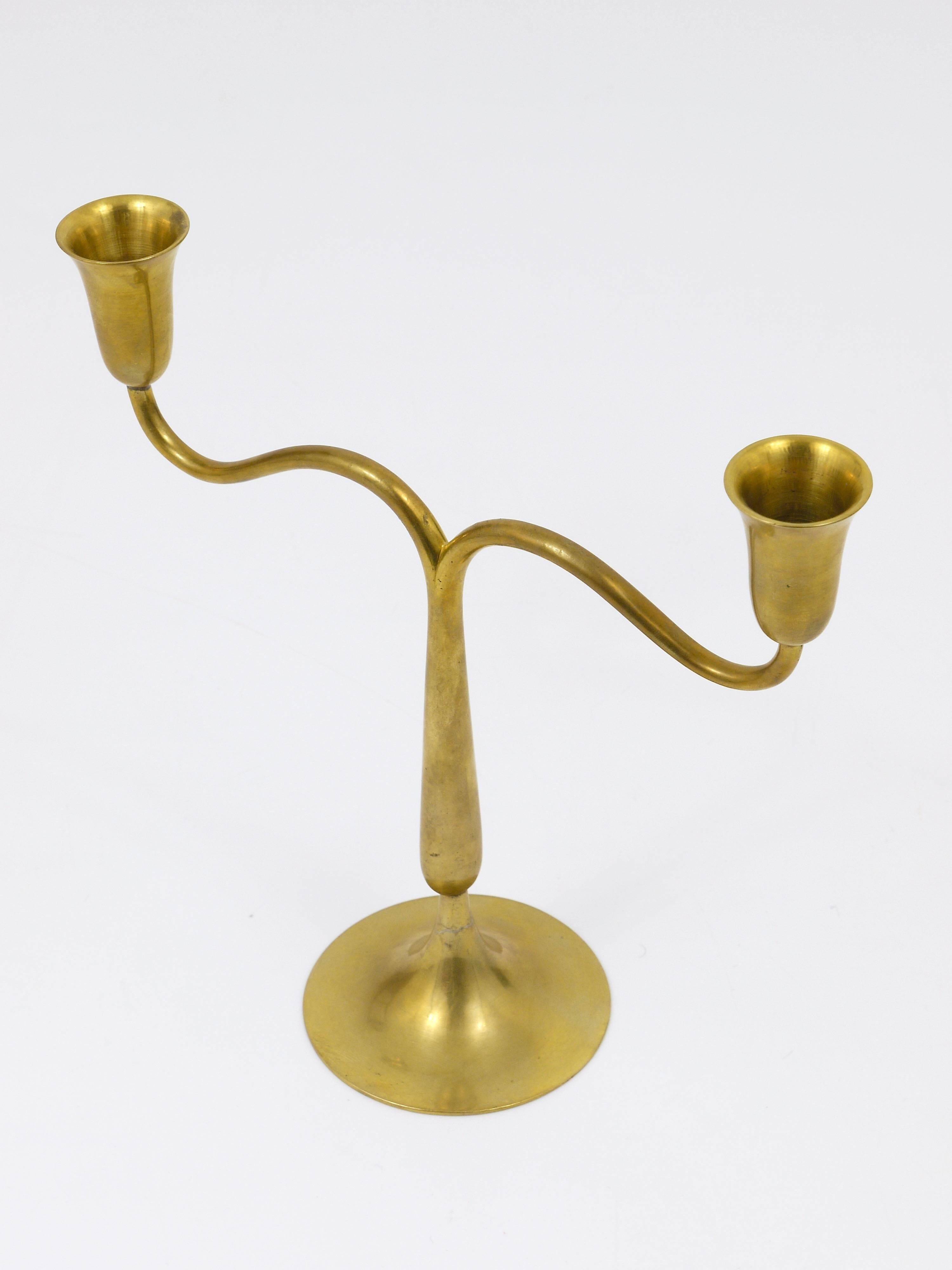 Two-armed brass chandelier from Vienna by Hagenauer, mid-century candle holder, Austria, 1940s.