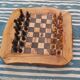 Natural olive wood edge, rustic chessboard