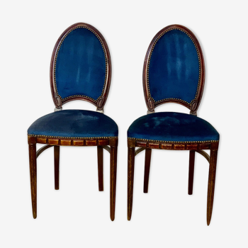 Paire de chaises art nouveau bleu roi