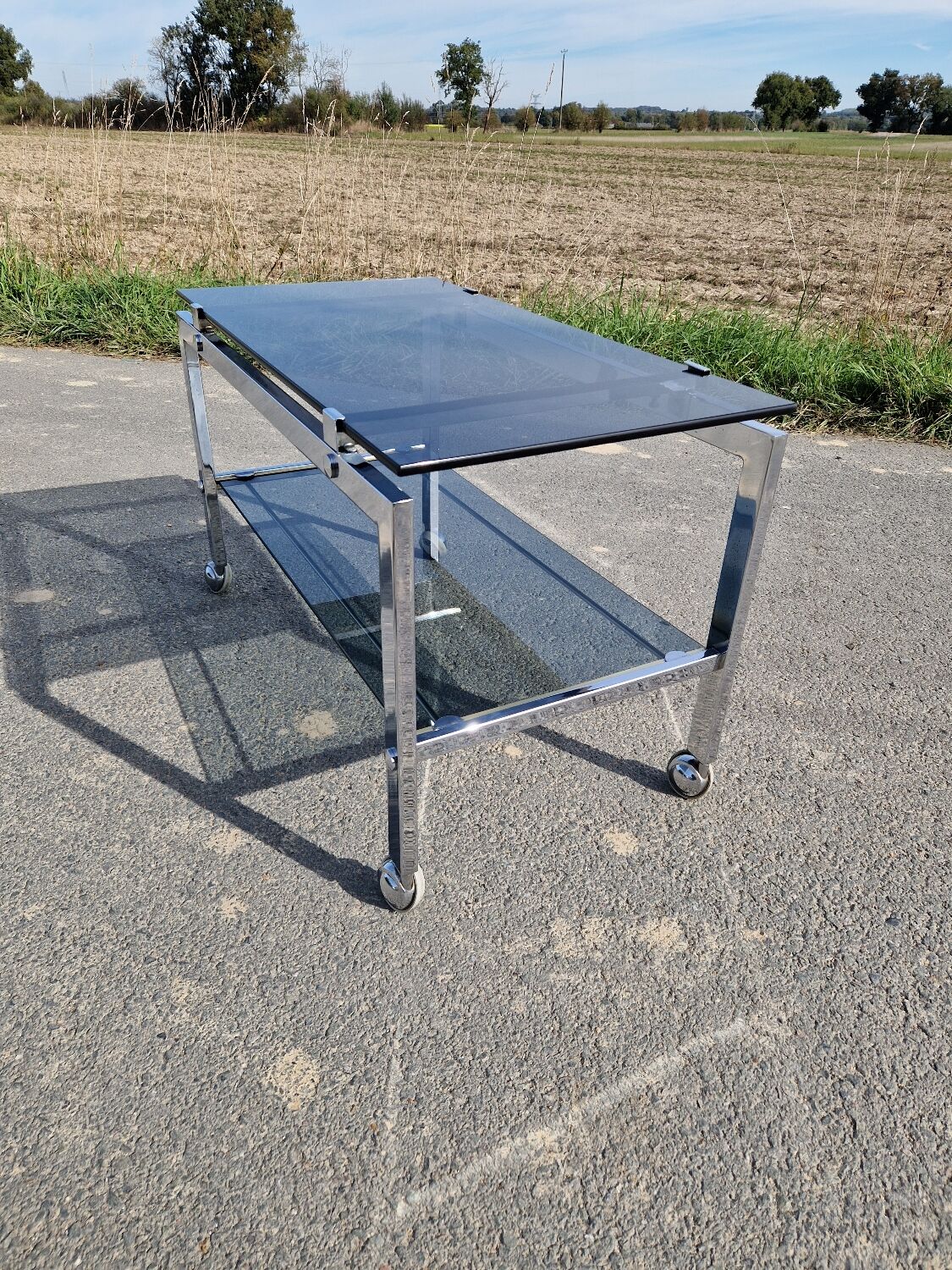 1970s chrome and smoked glass coffee table
