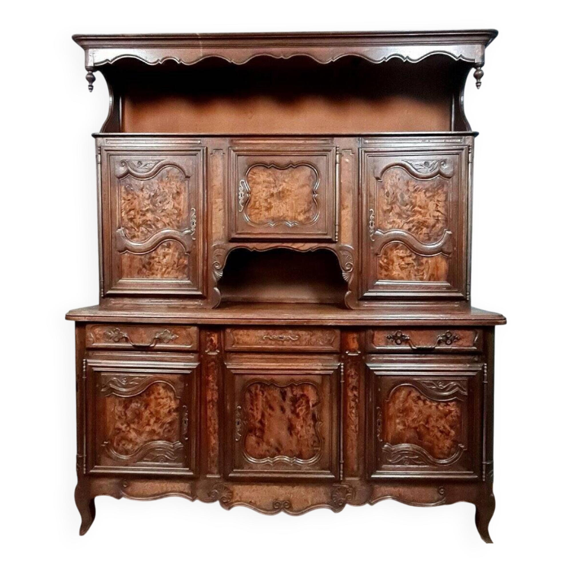 important Bressan two-body sideboard in walnut and burl circa 1880
