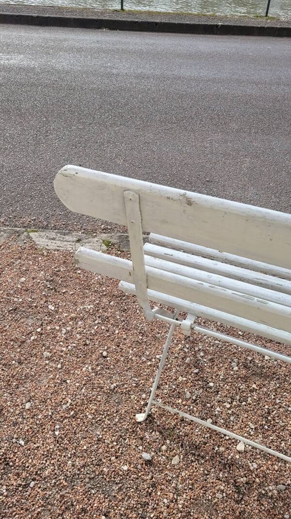 Banc pliant de Jardin en fer et bois ancien - 1950s