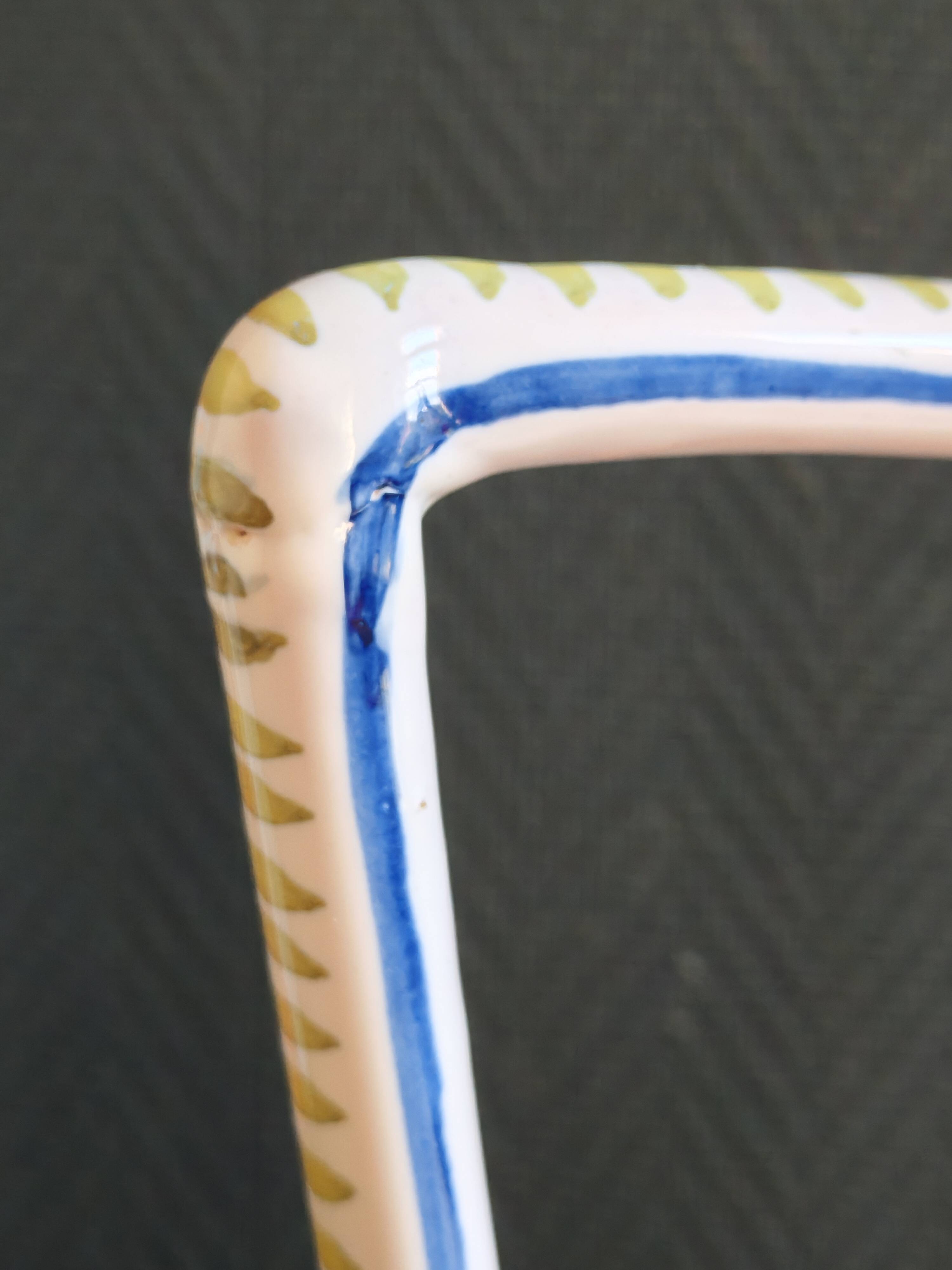 Vintage Glazed Earthenware Ewer/Pitcher – Hand-Painted Floral Decoration