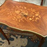Pedestal table end of sofa decorated inlaid Louis XV style