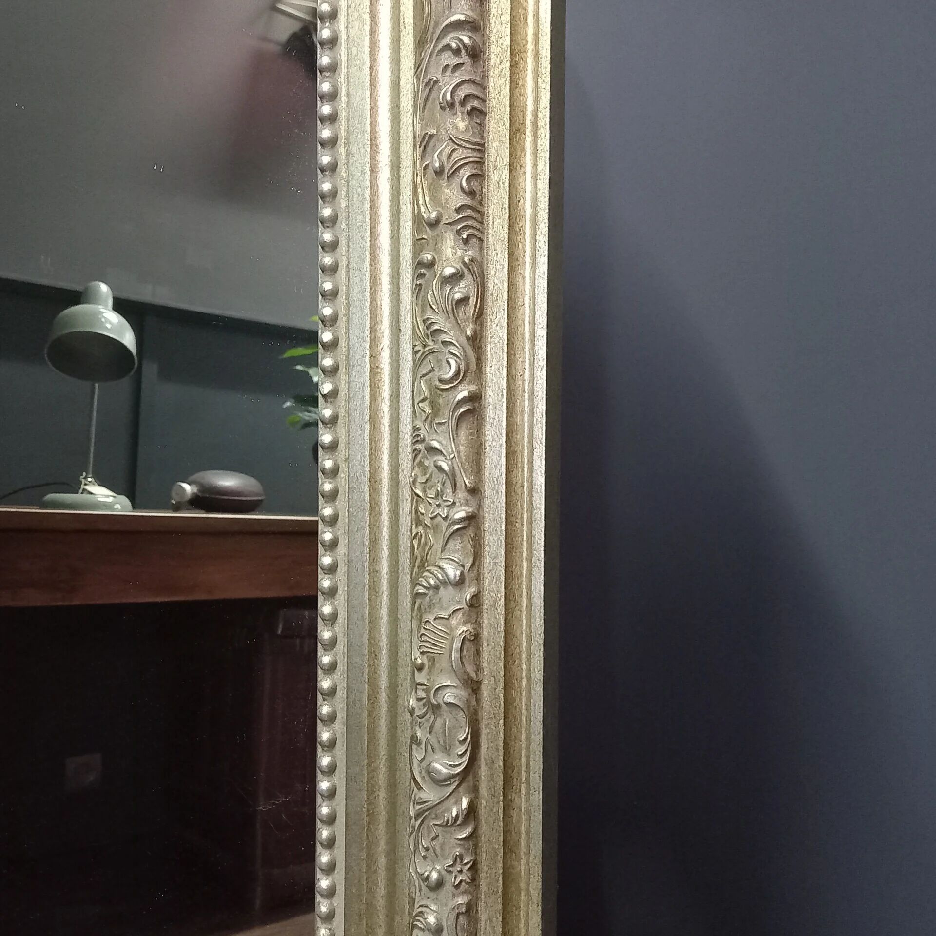 Large vintage French mantel mirror baroque wooden frame