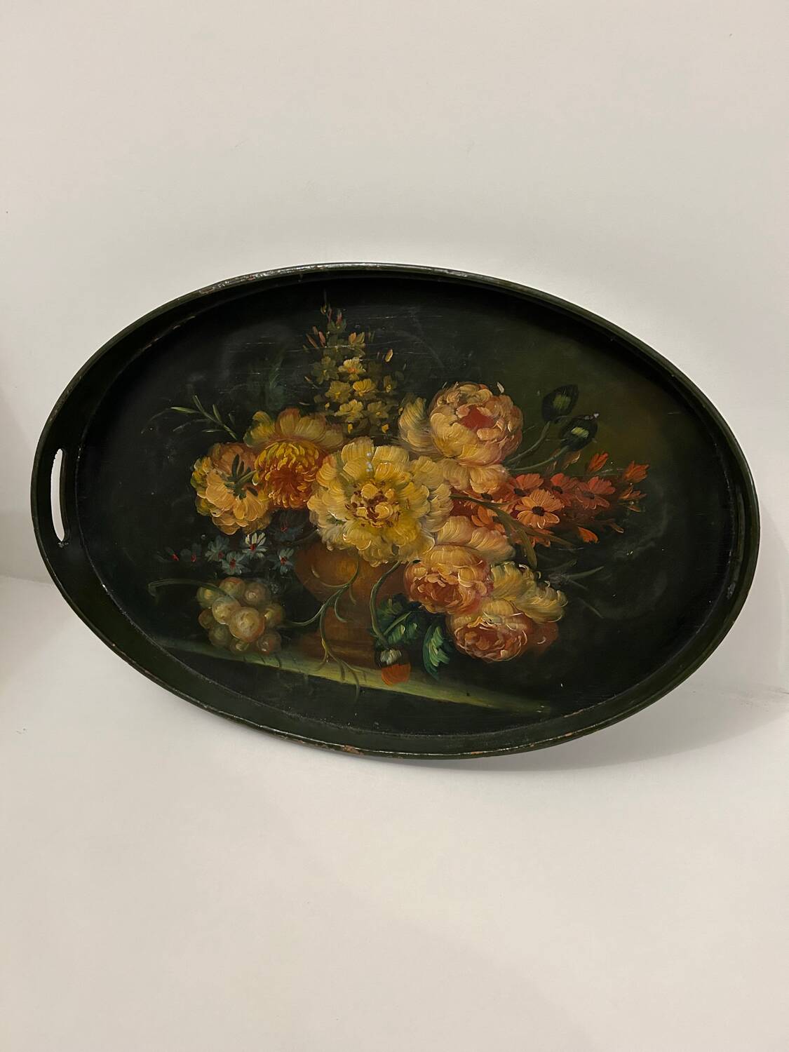 Still life painted wood tray