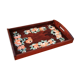 Rectangular wooden service tray with floral decoration