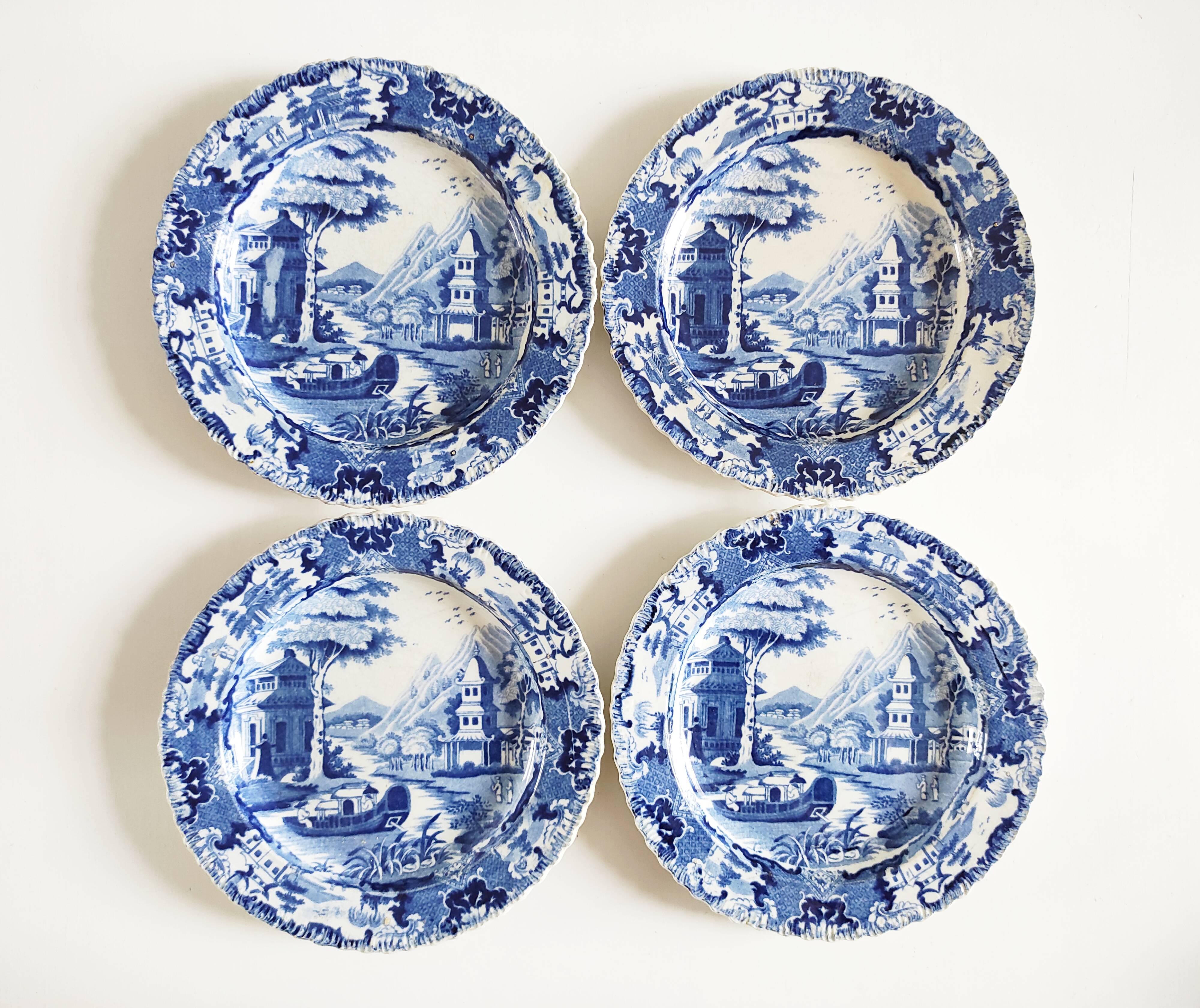 Calais earthenware 4 pagoda plates