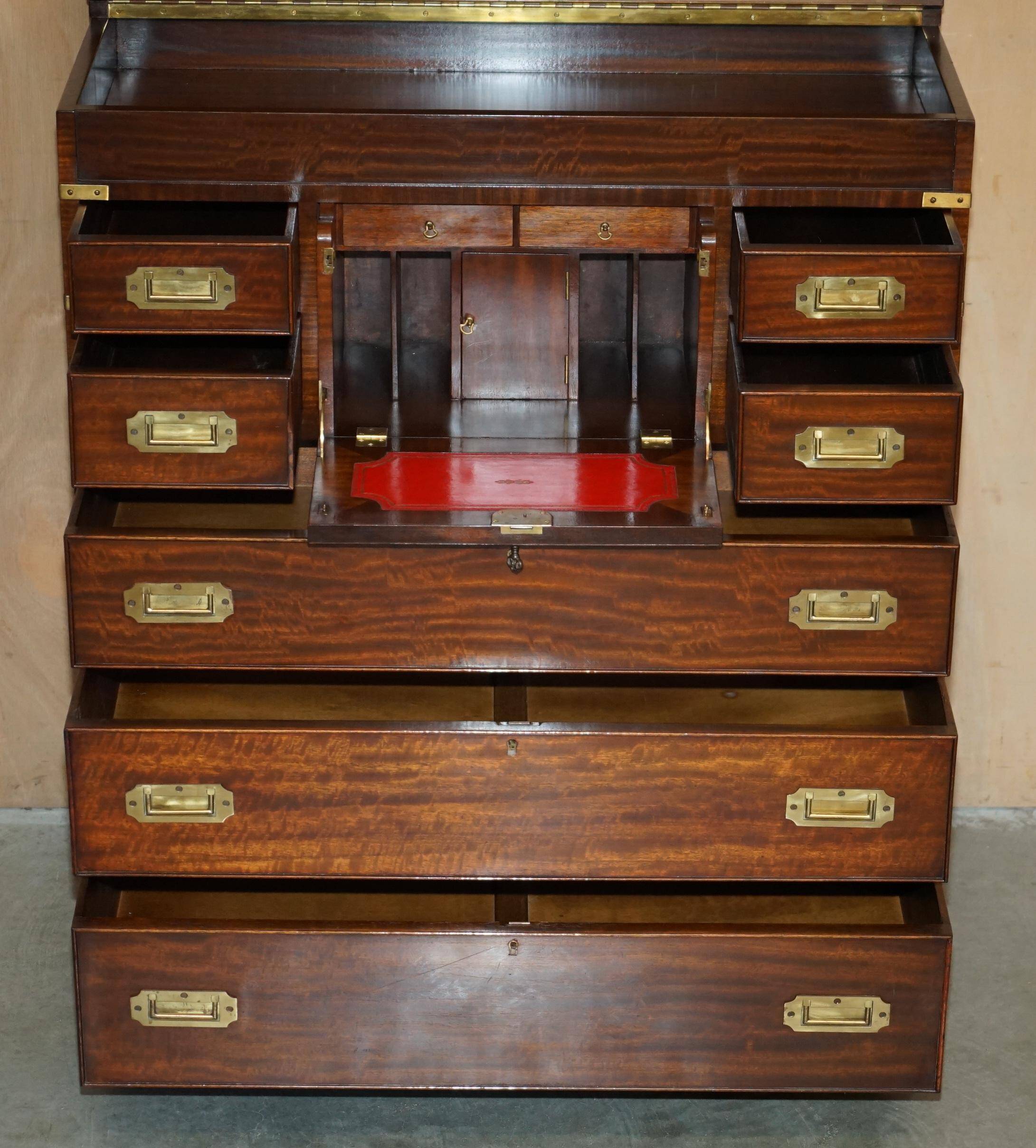 Vintage military commode FINE hardwood, brass and leather.