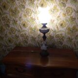 Painted ceramic lamp & lampshade glass lace