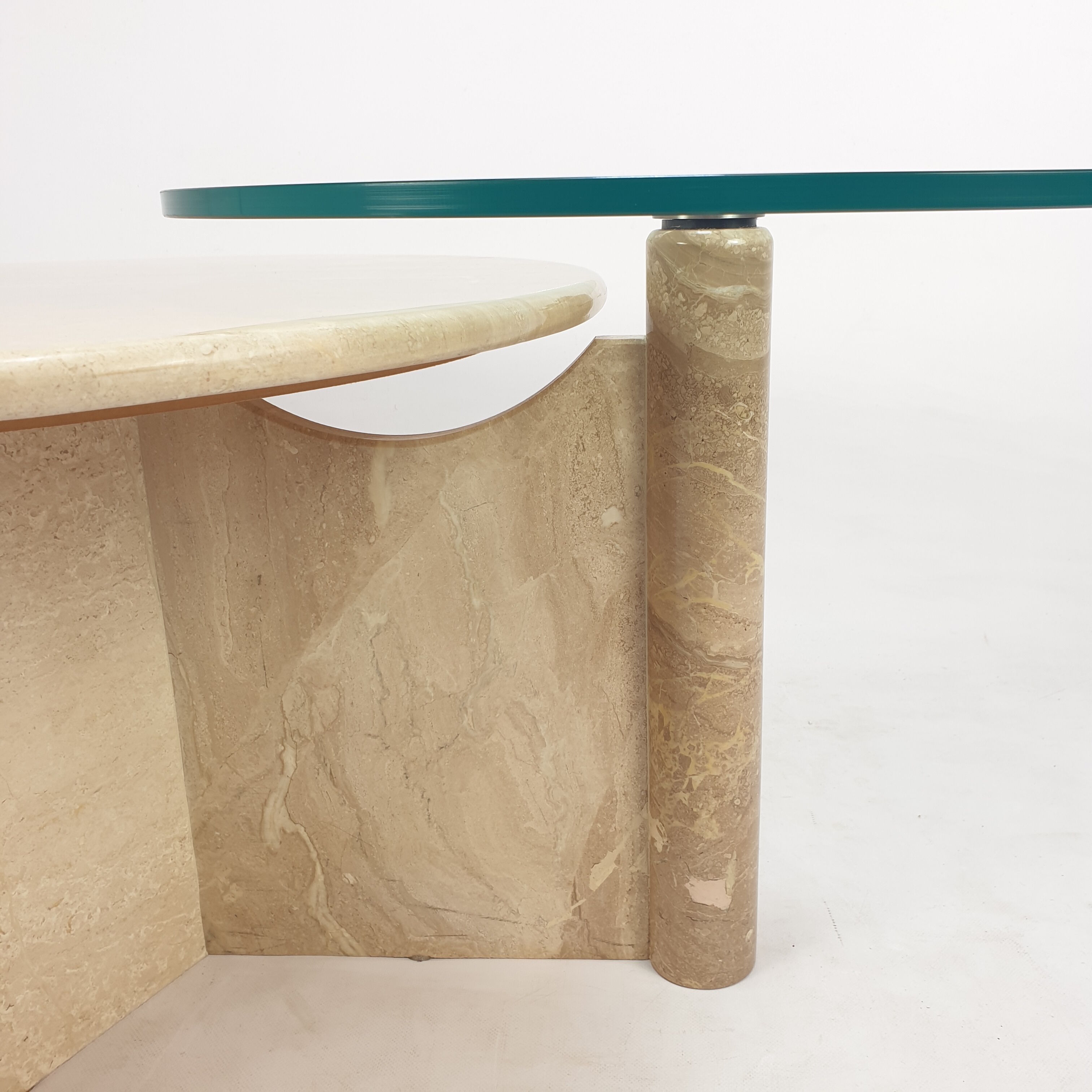 Italian travertine and glass coffee table, 1980
