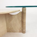 Italian travertine and glass coffee table, 1980