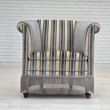 1960s, Danish lounge chair, blue/beige furniture velour, beech wood legs.