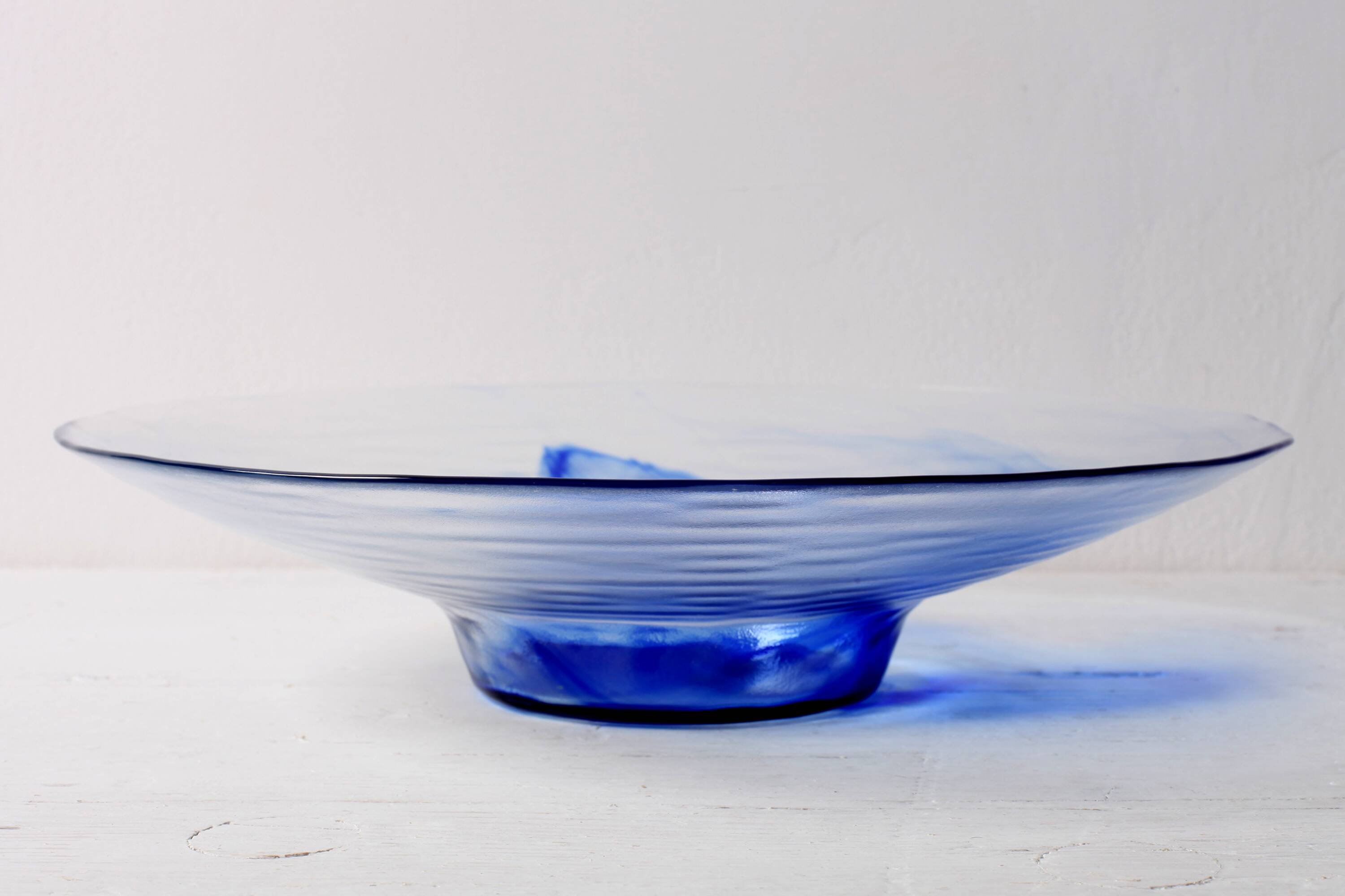 Vintage Bormioli Rocco Art Glass Bowl: Cobalt Blue Swirl Centerpiece