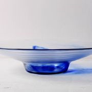 Vintage Bormioli Rocco Art Glass Bowl: Cobalt Blue Swirl Centerpiece