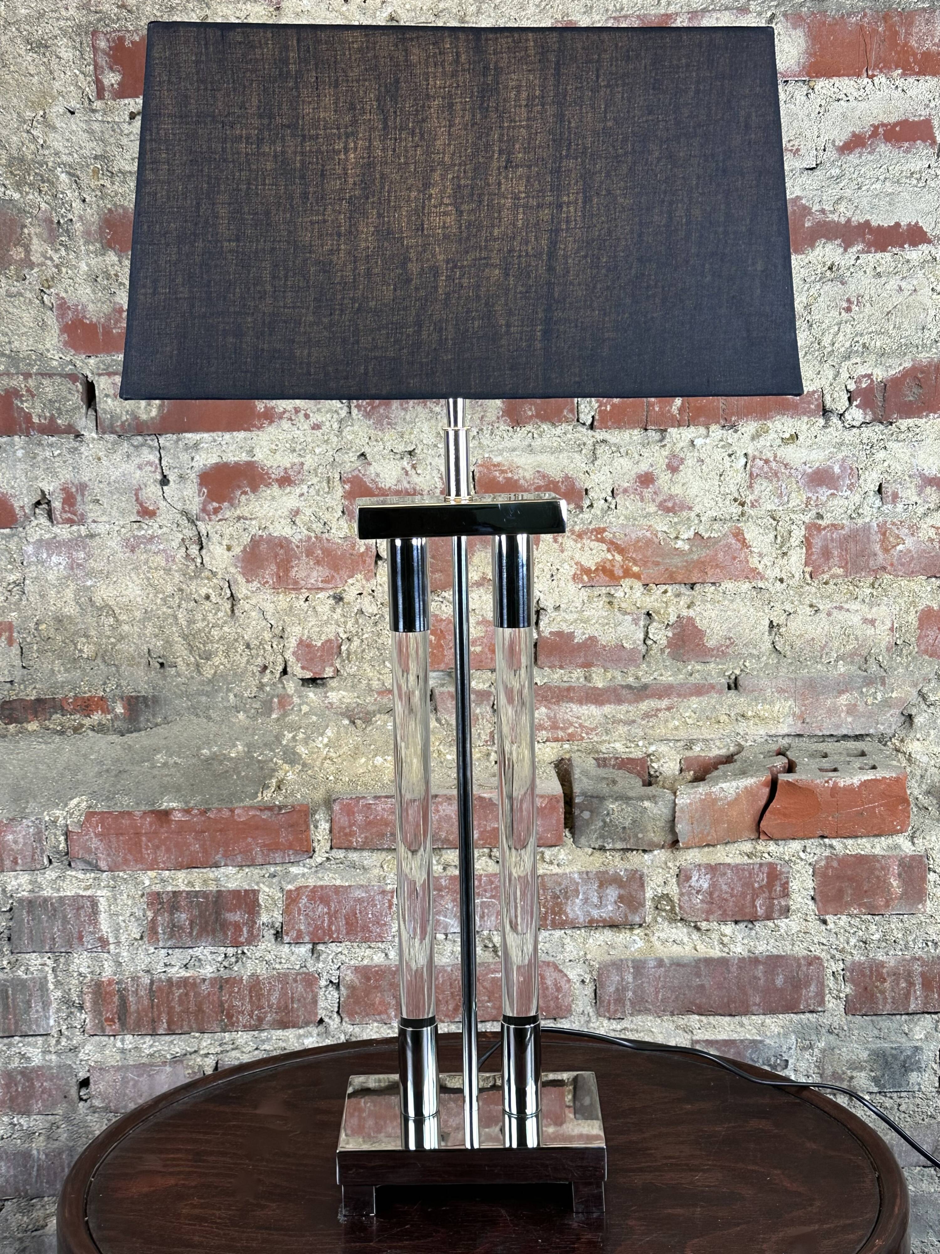 Designer lamp in chrome metal and Altuglass 1990s Ht 85 cm