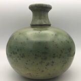 Contemporary vase ball shape raku shades of green and yellow