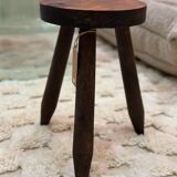 Vintage brutalist tripod stool compass legs - wood