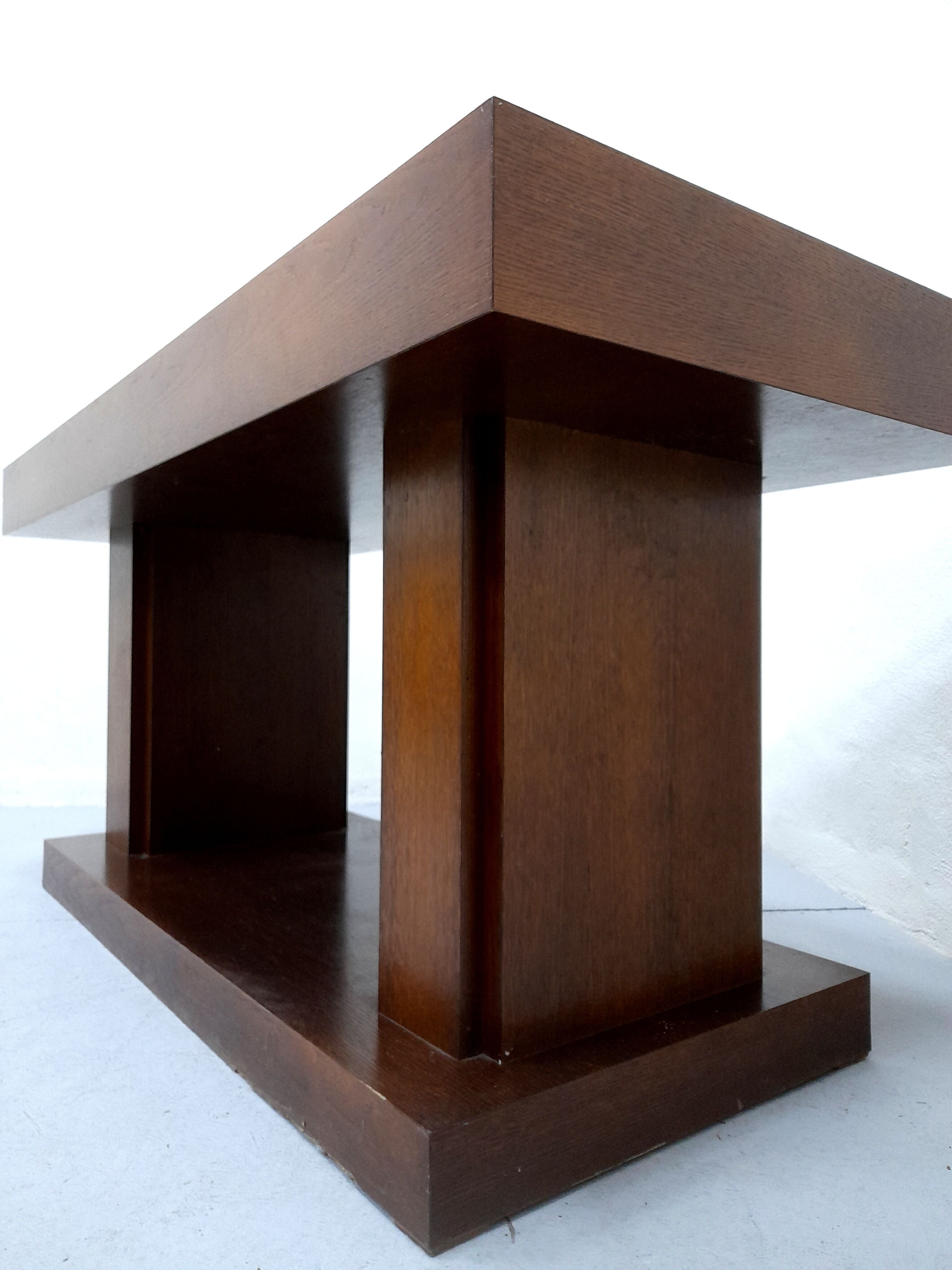 Console, in brown oak veneer, french work of the 50s
