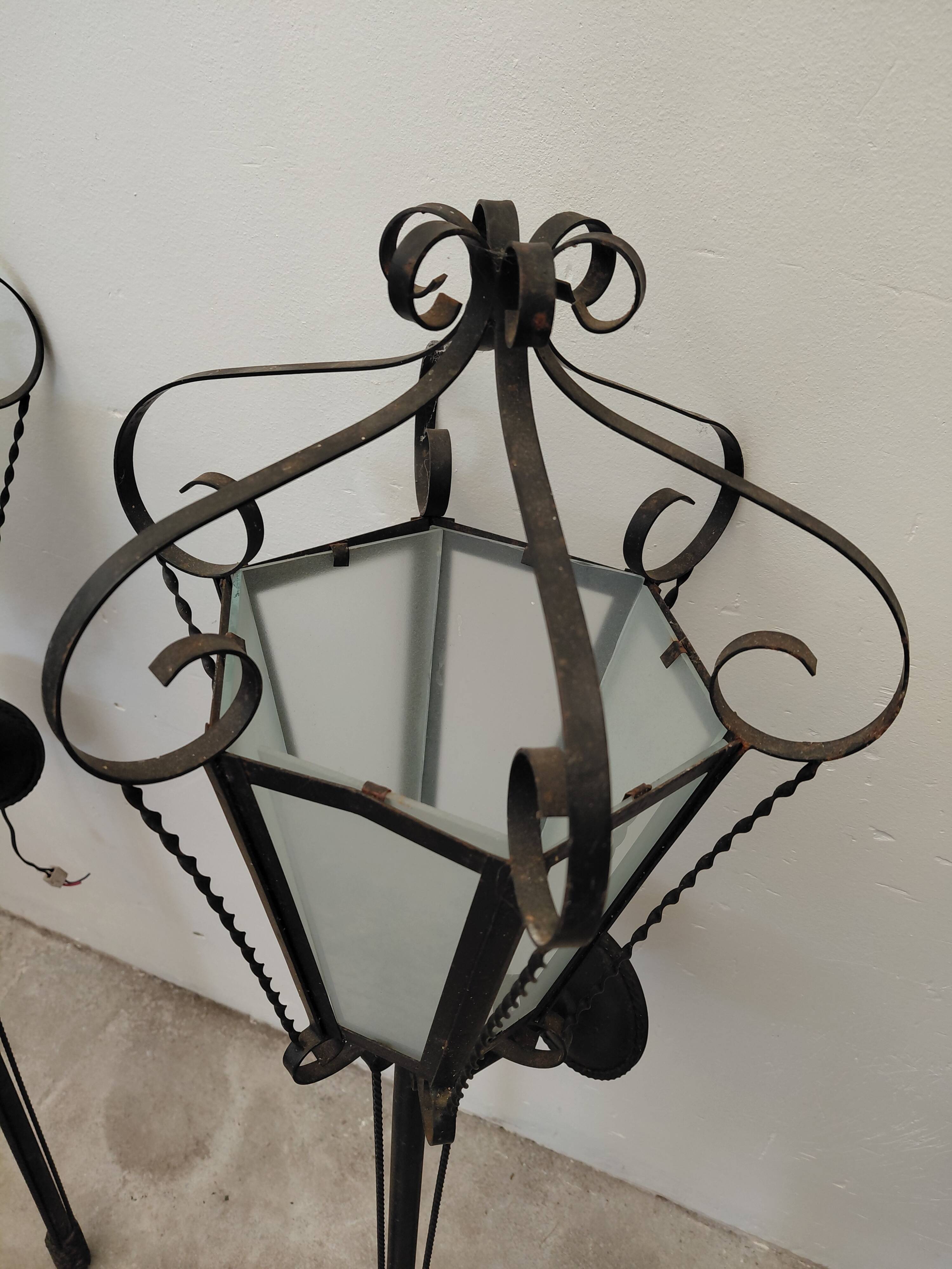 Pair of wrought iron wall sconces, 1950