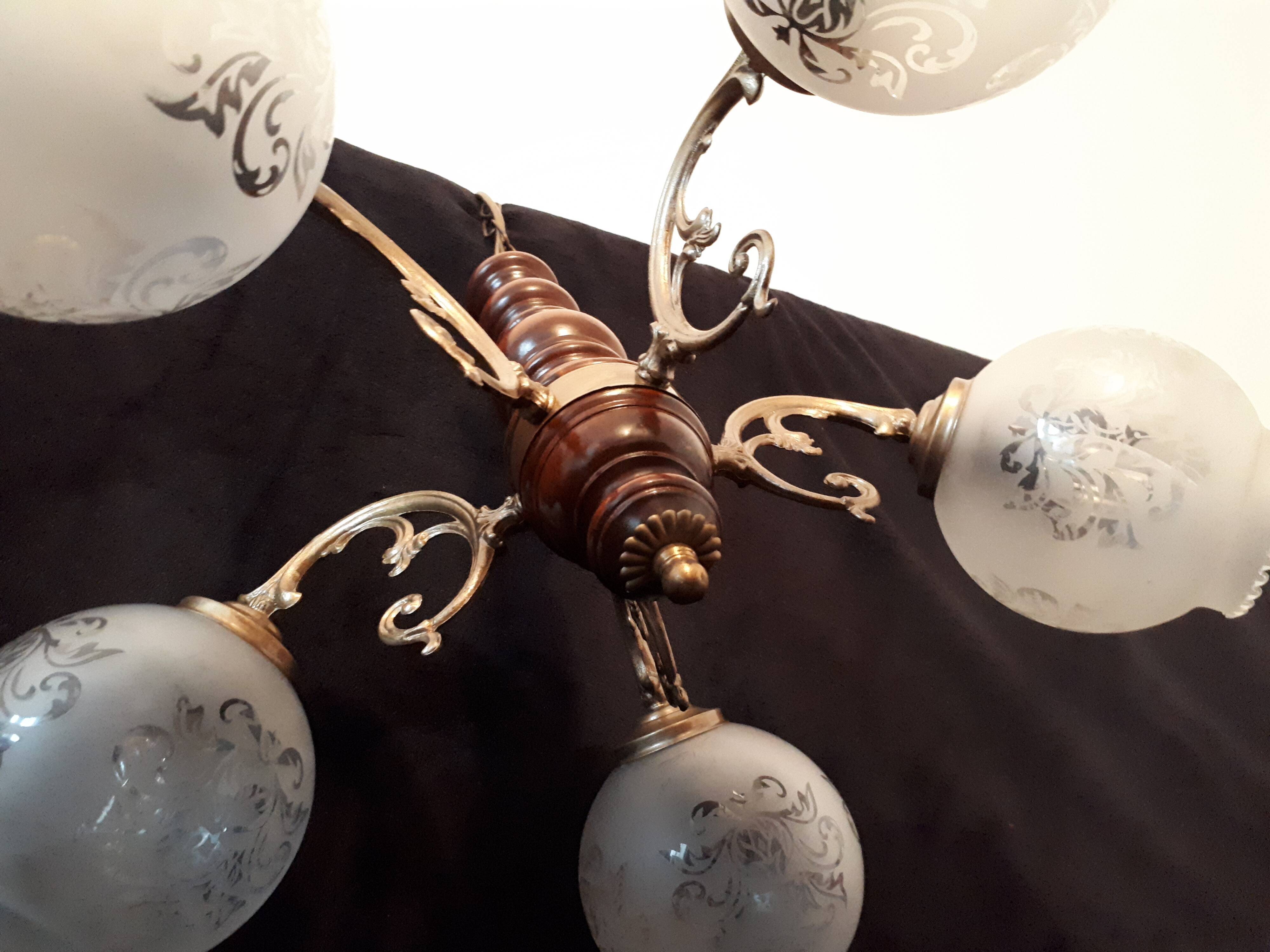 Lustre italien 1970 laiton et bois