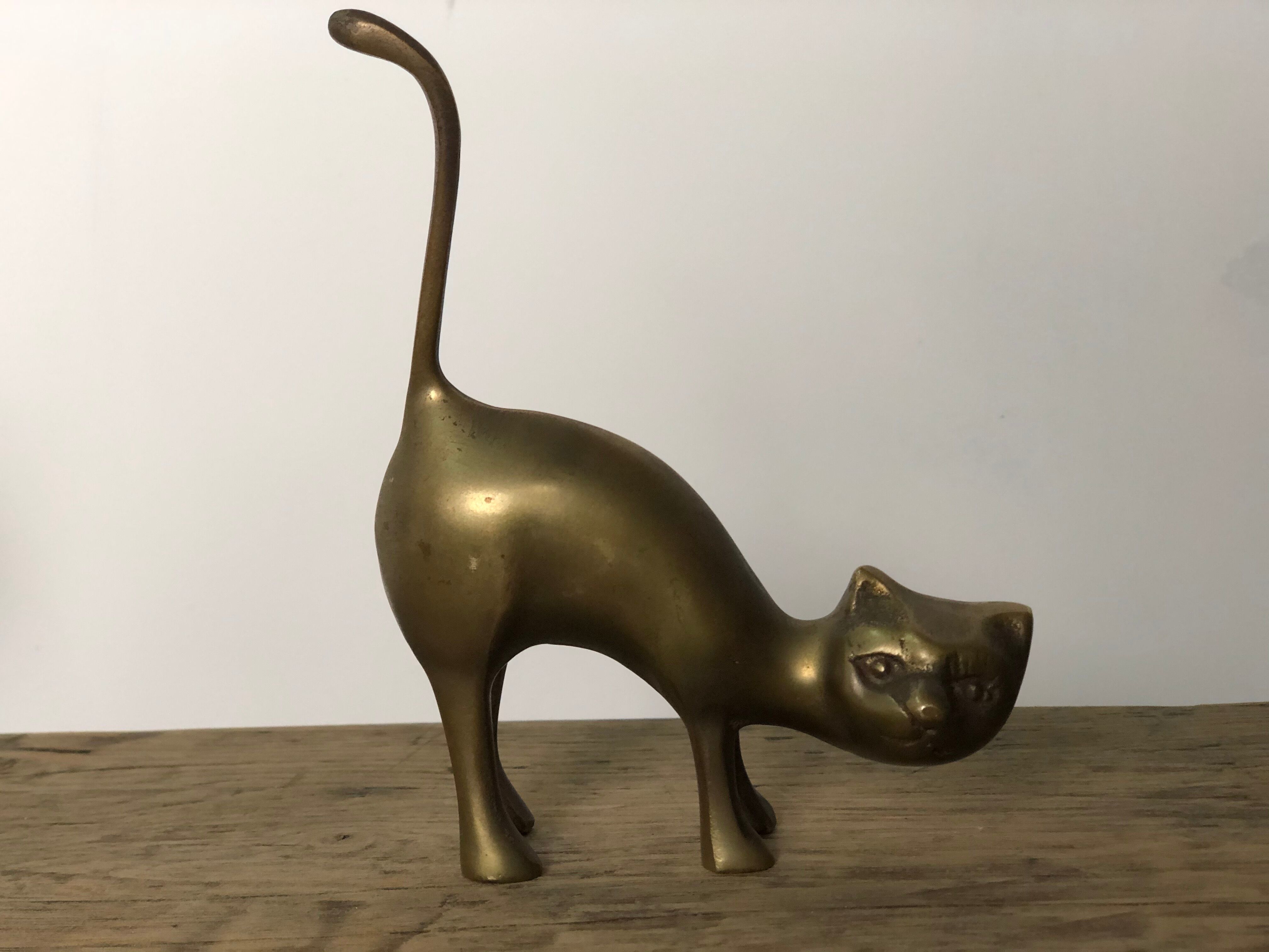 Animaux "le chat et le chevreuil" en laiton doré vintage 60